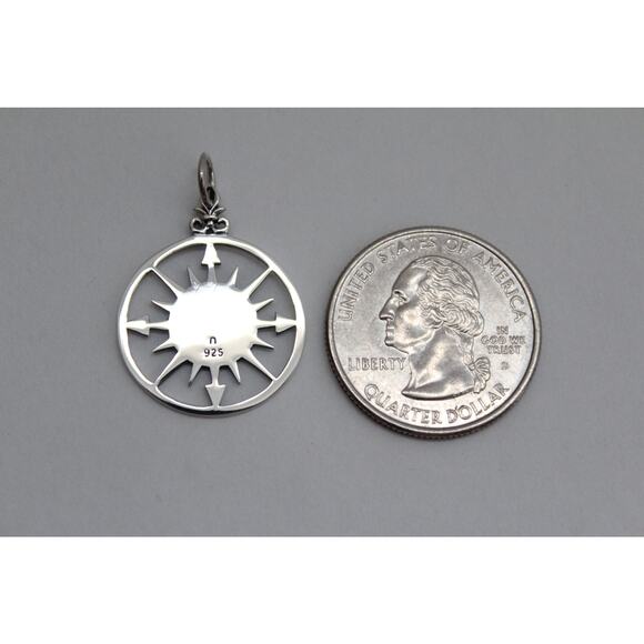 Sterling Silver Compass Rose Charm Necklace, Silver Compass Rose Charm - Picture 4 of 6